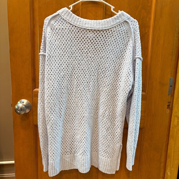 Aerie Chunky V Neck Sweater Oversized Slouchy Light Blue Size Small - Picture 9 of 13